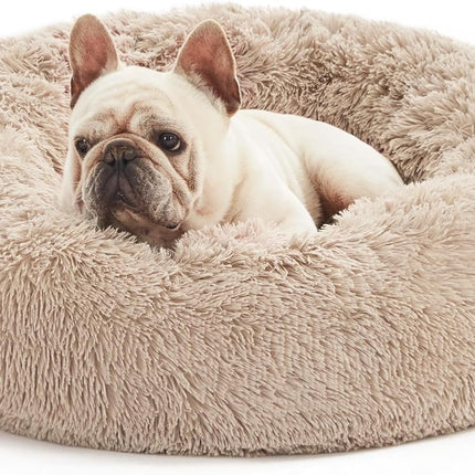 24In Cat Beds for Indoor Cats - Cat Bed with Machine Washable, Waterproof Bottom - Taupe Fluffy Dog and Cat Calming Cushion Bed for Joint-Relief and Sleep Improvement