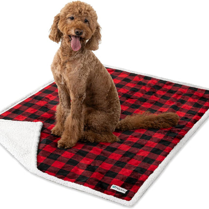 Waterproofdog Blanket for Bed, XL Dog Pet Blanket Couch Cover Protection, Sherpa Fleece Leakproof Bed Blanket for Crate Kennel Sofa Furniture Protector, Reversible Soft Plush 80X60 Checker Red