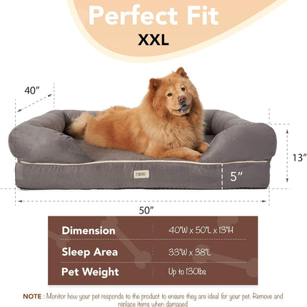 Xx-Large Dog Bed, Orthopedic Dog Sofa Memory Foam Mattress, Calming Dog Couch Bed, Wall Rim Pillow, Water Resistant Liner, Washable Cover, Non-Slip Bottom, Chester, Xx-Large Grey