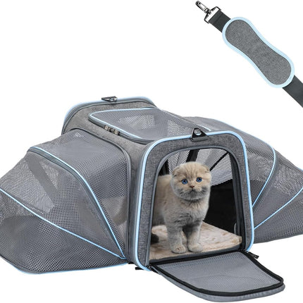 Expandable Cat Carriers Airline Approved, 16"X10"X9" Small Dog Carrier Soft-Sided Portable Washable Pet Travel Carrier with Two Extension for Kitten,Rabbit, Puppy, Small Animal