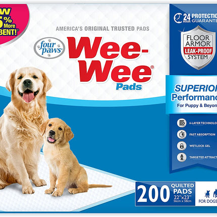 Wee-Wee Superior Performance Unscented Pee Pads for Dogs & Puppies, Quilted Leak-Proof Dog Housebreaking Potty Training Floor Protection, 22" X 23", 200 Count