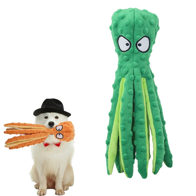 Octopus Squeaky & Plush Dog Toy with Sound and Paper Filling, Green