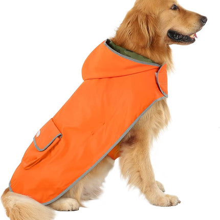 Reversible Dog Raincoat Hooded Slicker Poncho Rain Coat Jacket for Small Medium Large Dogs Camo Orange - L