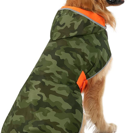 Reversible Dog Raincoat Hooded Slicker Poncho Rain Coat Jacket for Small Medium Large Dogs Camo Orange - L