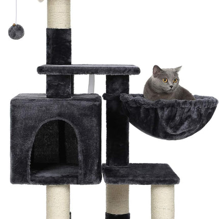 Multi-Level Cat Tree with Cat Cave, Basket Lounger, Padded Perch, Cat Tower, Stable and Safe Plush Cat Condo with Sisal Posts for Kitten, Old Cat, Chubby Cat, Smoky Gray UPCT052G01