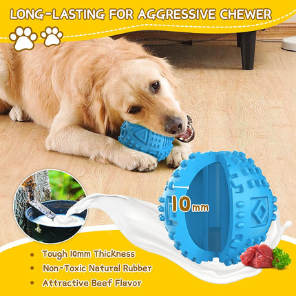 Indestructible Squeaky Dog Chew Toys for Large Breeds, Treat Dispensing Puzzle Toys, Natural Rubber Balls