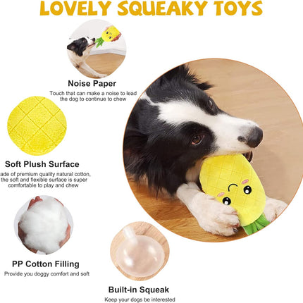 Squeaky Dog Toys, Plush Dog Toys for Medium and Small Dogs, Cute Lizard and Pineapple 2-In-1 Puppy Chew Toys -Yellow