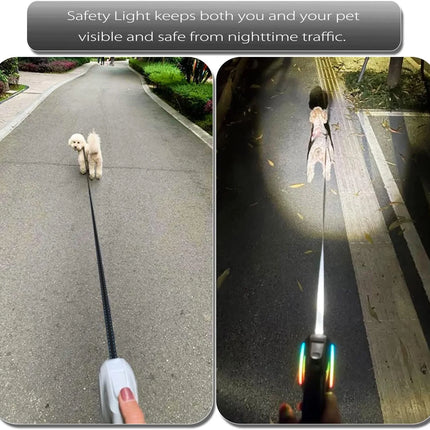 Dog Leash with LED Light for Night Walks, 16FT Rechargeable Dog Walking Leash with , 360° Tangle-Free, One-Button Control, Ergonomic Handle for Small Medium Dogs up to 55Lbs(White)