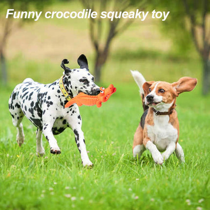 Squeaky Dog Toys for Aggressive Chewers, Durable Dog Toys Natural Rubber, Interactive Tough Dog Chew Crocodile Toy Teeth Cleaning for Medium Large Dogs