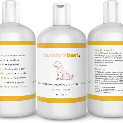 Dog Shampoo for Smelly Dogs - Skin-Friendly, Oatmeal Dog Shampoo and Conditioner for Dry and Sensitive Skin - Moisturizing Puppy Wash Shampoo, Calming Lavender Scent, 16Oz