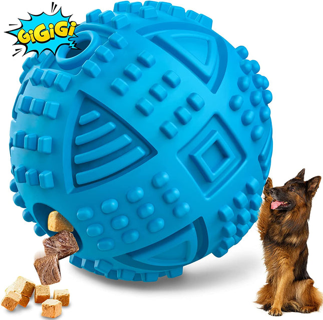 Indestructible Squeaky Dog Chew Toys for Large Breeds, Treat Dispensing Puzzle Toys, Natural Rubber Balls