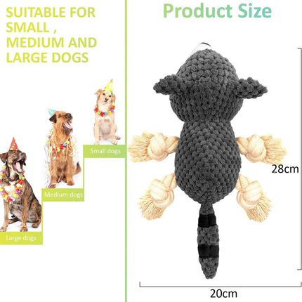 Dog Chew Toys, Stuffed Squeaky Dog Toys for Puppy Teeth Cleaning , Plush Dog Toy for Small and Medium Dogs with Crinkle Paper (Raccoon)