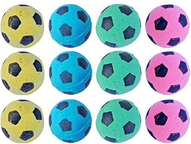 Cat Toy, Foam Sponge Soccer Ball (12 Pack), Interactive Pet Kitten Cat Exercise Toy Balls, Soft, Bouncy, Noise Free, Indoor, Pink, Yellow, Blue, Green