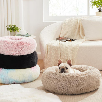 24In Cat Beds for Indoor Cats - Cat Bed with Machine Washable, Waterproof Bottom - Taupe Fluffy Dog and Cat Calming Cushion Bed for Joint-Relief and Sleep Improvement