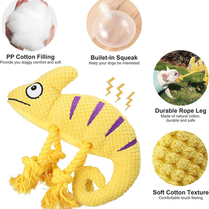 Squeaky Dog Toys, Plush Dog Toys for Medium and Small Dogs, Cute Lizard and Pineapple 2-In-1 Puppy Chew Toys -Yellow