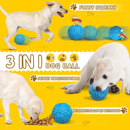 Indestructible Squeaky Dog Chew Toys for Large Breeds, Treat Dispensing Puzzle Toys, Natural Rubber Balls