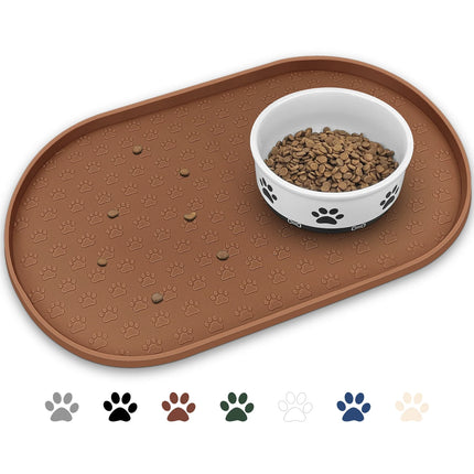 Silicone Pet Placemat for Dogs and Cats, Waterproof Pet Feeding Mat Prevent Food and Water Overflow, High-Lips Dog Food Mats, Brown