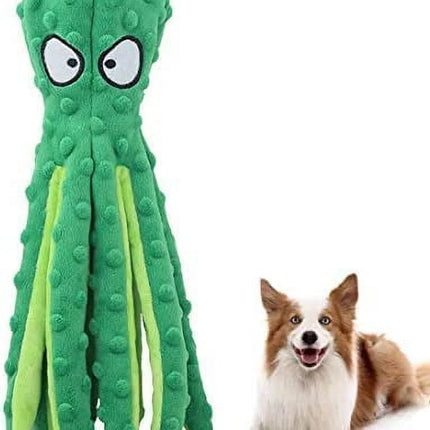 Squeaky Octopus Dog Toys for Large Dogs, No Stuffing Crinkle Paper Plush Dog Toys for Puppy Teething, Durable Interactive Dog Toys for Small Medium Dogs (Green)