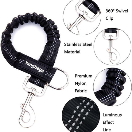 Dog Leash Extender, Shock Absorber Bungee Leash Attachment, Durable Nylon Dog Tie Out Leash Extension with Stainless Steel Swivel Clips (Black, 17''-23’’)