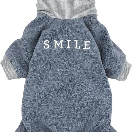 Embroidery Dog Clothes Turtleneck Thermal Fleece Puppy Pajamas Doggie Outfits Cat Onesies Jumpsuits Blue Small