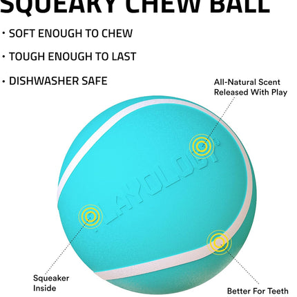 Squeaky Chew Ball for Dogs | Engaging All-Natural Peanut Butter Scented Toy for Medium Dogs up to 50Lbs | Squeak, Fetch, and Play