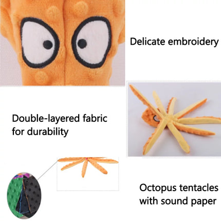 Octopus Squeaky & Plush Dog Toy with Sound and Paper Filling, Green