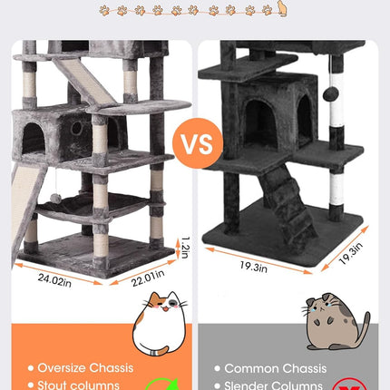 Cat Tree Cat Tower 70.1 In, Multi Level Cat Scratching Post with Condos, Ladders, Basket, Hammock & Plush Perches for Kittens, Large Cats, Light Gray