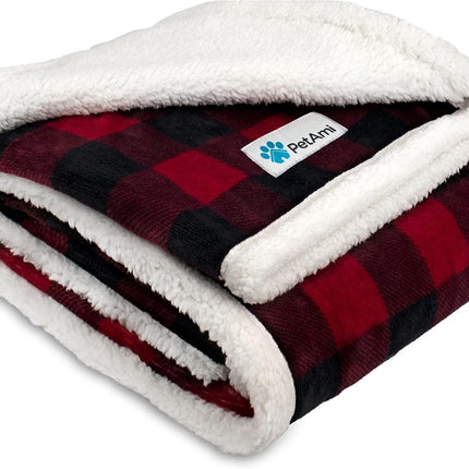 Waterproofdog Blanket for Bed, XL Dog Pet Blanket Couch Cover Protection, Sherpa Fleece Leakproof Bed Blanket for Crate Kennel Sofa Furniture Protector, Reversible Soft Plush 80X60 Checker Red