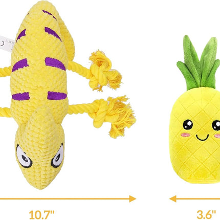 Squeaky Dog Toys, Plush Dog Toys for Medium and Small Dogs, Cute Lizard and Pineapple 2-In-1 Puppy Chew Toys -Yellow