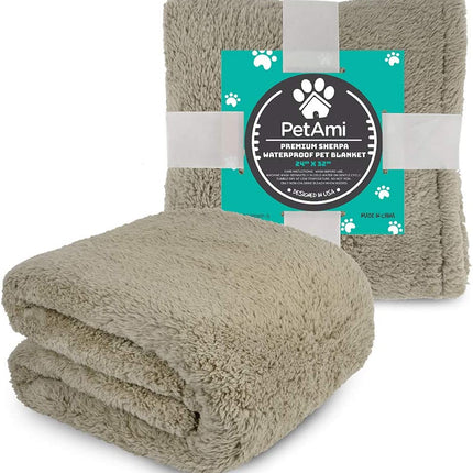 Fluffy Waterproof Dog Blanket for Small Medium Dogs, Soft Warm Pet Sherpa Throw Pee Proof Couch Cover, Reversible Cat Puppy Bed Blanket Sofa Protector, Plush Washable Pad (Taupe Camel, 24X32)