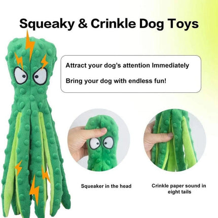 Squeaky Octopus Dog Toys for Large Dogs, No Stuffing Crinkle Paper Plush Dog Toys for Puppy Teething, Durable Interactive Dog Toys for Small Medium Dogs (Green)