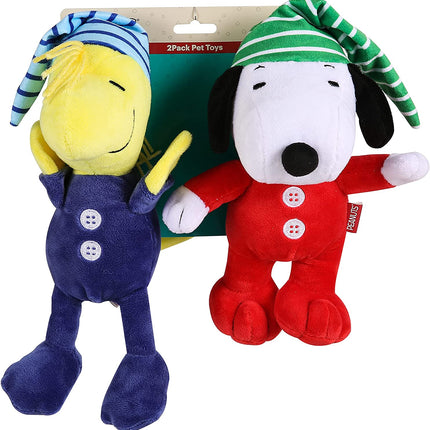 Holiday Plush Toys for Dogs | Peanuts Comics Dog Toys Snoopy and Woodstock Holiday Slumber Party Squeaky Dog Toys | Stuffed Animal Dog Toys, 9" 2 Piece