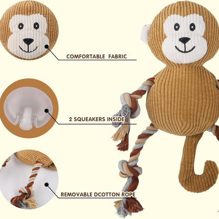 Rope Plush Dog Toy,Puppy Toys for Teething,Tug of War Dog Toy (Monkey)