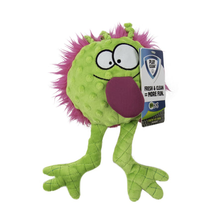 Playclean Germs Squeaky Plush Dog Toy with Odor-Eliminating Essential Oils, Chew Guard Technology - Lime, Small