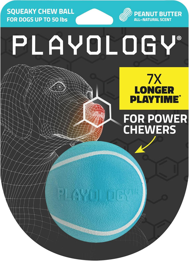 Squeaky Chew Ball for Dogs | Engaging All-Natural Peanut Butter Scented Toy for Medium Dogs up to 50Lbs | Squeak, Fetch, and Play