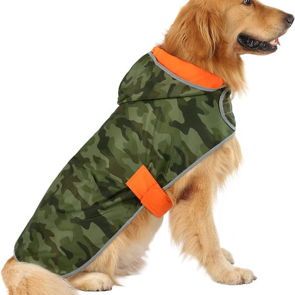 Reversible Dog Raincoat Hooded Slicker Poncho Rain Coat Jacket for Small Medium Large Dogs Camo Orange - L