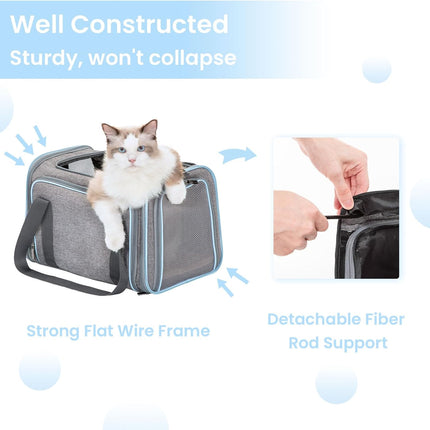 Expandable Cat Carriers Airline Approved, 16"X10"X9" Small Dog Carrier Soft-Sided Portable Washable Pet Travel Carrier with Two Extension for Kitten,Rabbit, Puppy, Small Animal