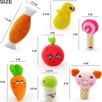 14 Pack Dog Squeaky Toys Cute Stuffed Plush Fruits Snacks and Vegetables Dog Toys for Puppy Small Medium Dog Pets