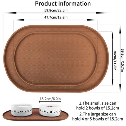 Silicone Pet Placemat for Dogs and Cats, Waterproof Pet Feeding Mat Prevent Food and Water Overflow, High-Lips Dog Food Mats, Brown