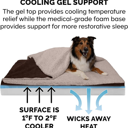 Cooling Gel Dog Bed for Large/Medium Dogs W/ Removable Washable Cover, for Dogs up to 55 Lbs - Berber & Suede Blanket Top Mattress - Espresso, Large