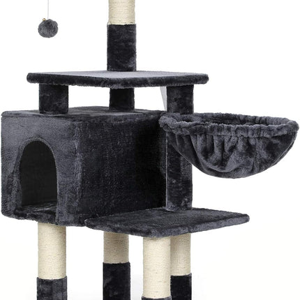 Multi-Level Cat Tree with Cat Cave, Basket Lounger, Padded Perch, Cat Tower, Stable and Safe Plush Cat Condo with Sisal Posts for Kitten, Old Cat, Chubby Cat, Smoky Gray UPCT052G01